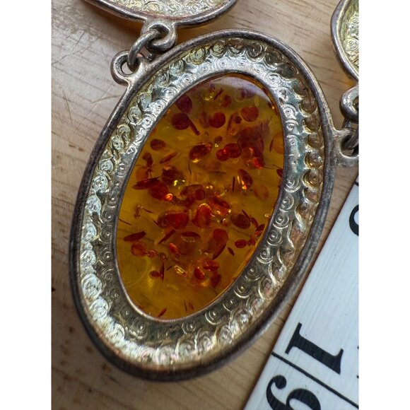 Amber Necklace & Earring Set With Silver Details - Picture 11 of 16